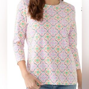 Kim Rogers Women's 3/4 Sleeve Scenic Print T-Shirt in White Medallion, Size XXL